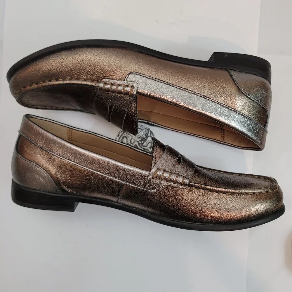 Array Penny Loafer Womens 7.5N Metallic Bronze Leather Slip On 1185920 Gold